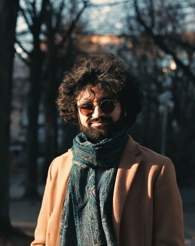 Boiled Wool Scarf – Woven Paisley Design (Teal)