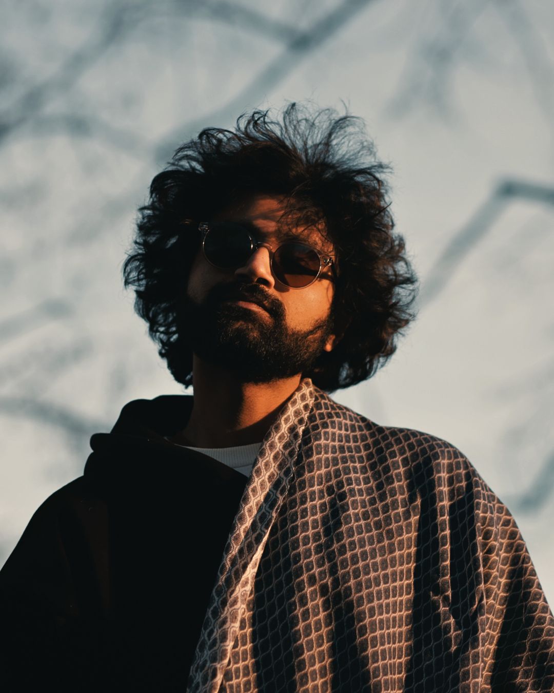 Fine Wool Scarf – Modern Geometric Print (Grey & Navy)