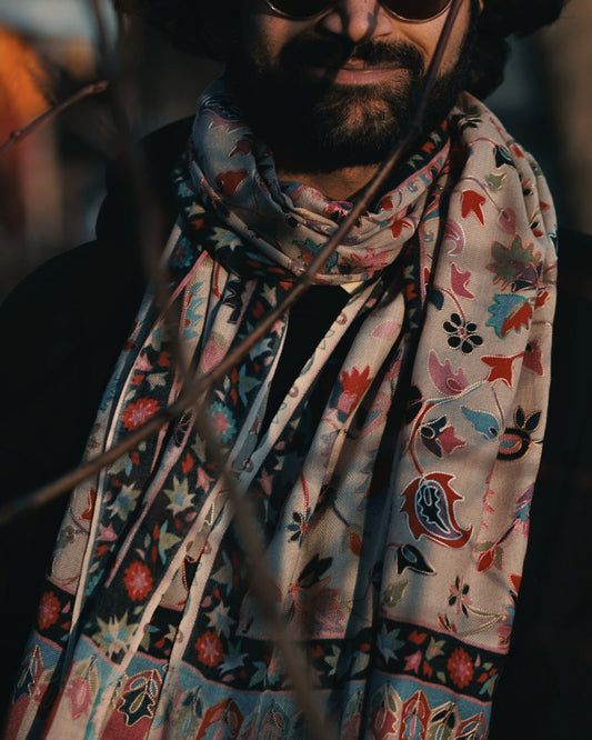 Fine Wool Scarf – Multi-Color Floral Print (Kani-Inspired)