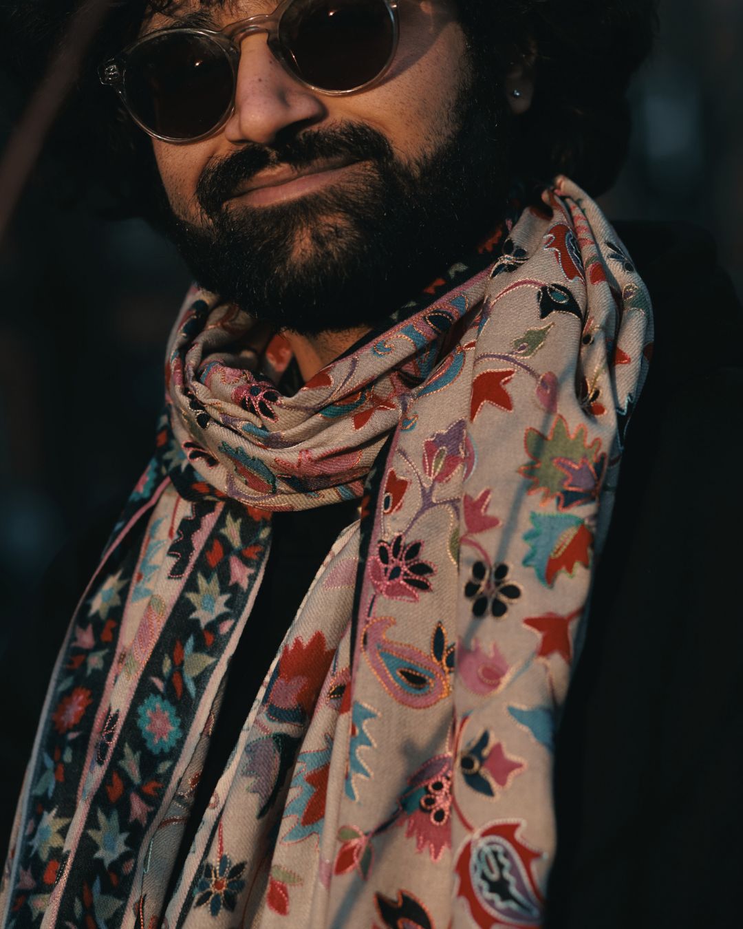 Fine Wool Scarf – Multi-Color Floral Print (Kani-Inspired)