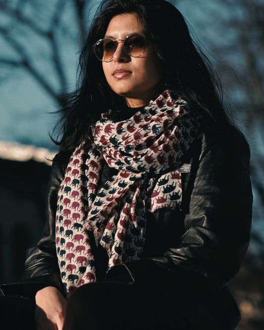 Fine Wool Scarf – Elephant Print