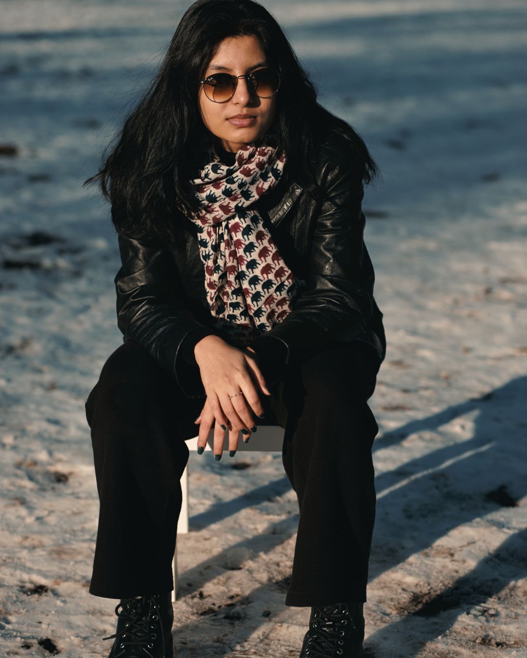 Fine Wool Scarf – Elephant Print