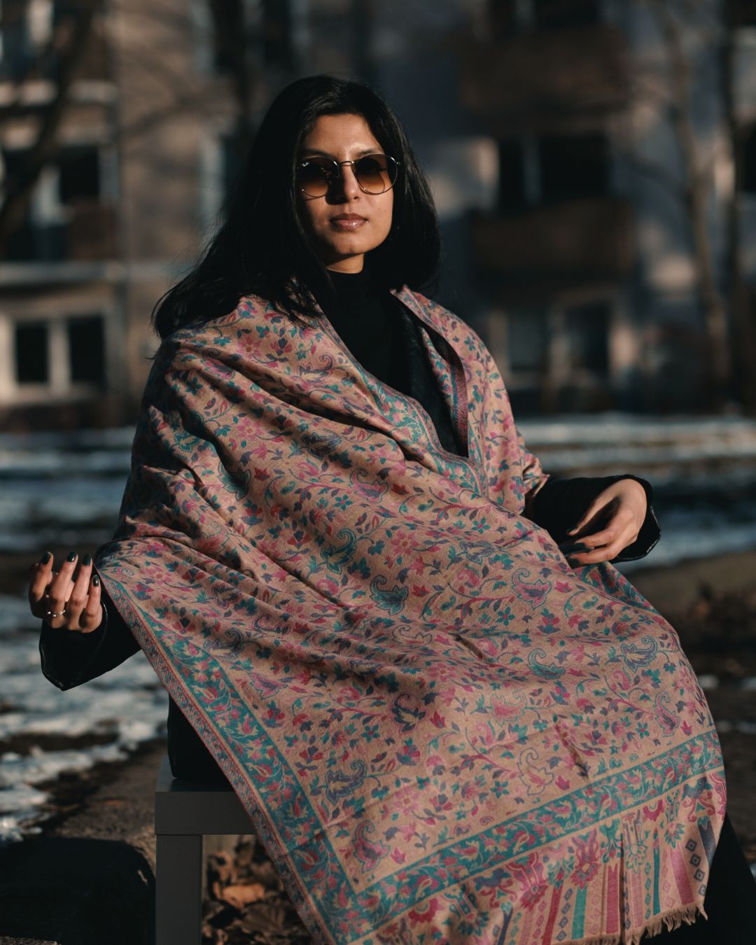 Fine Wool Shawl – Pastel Floral Weave