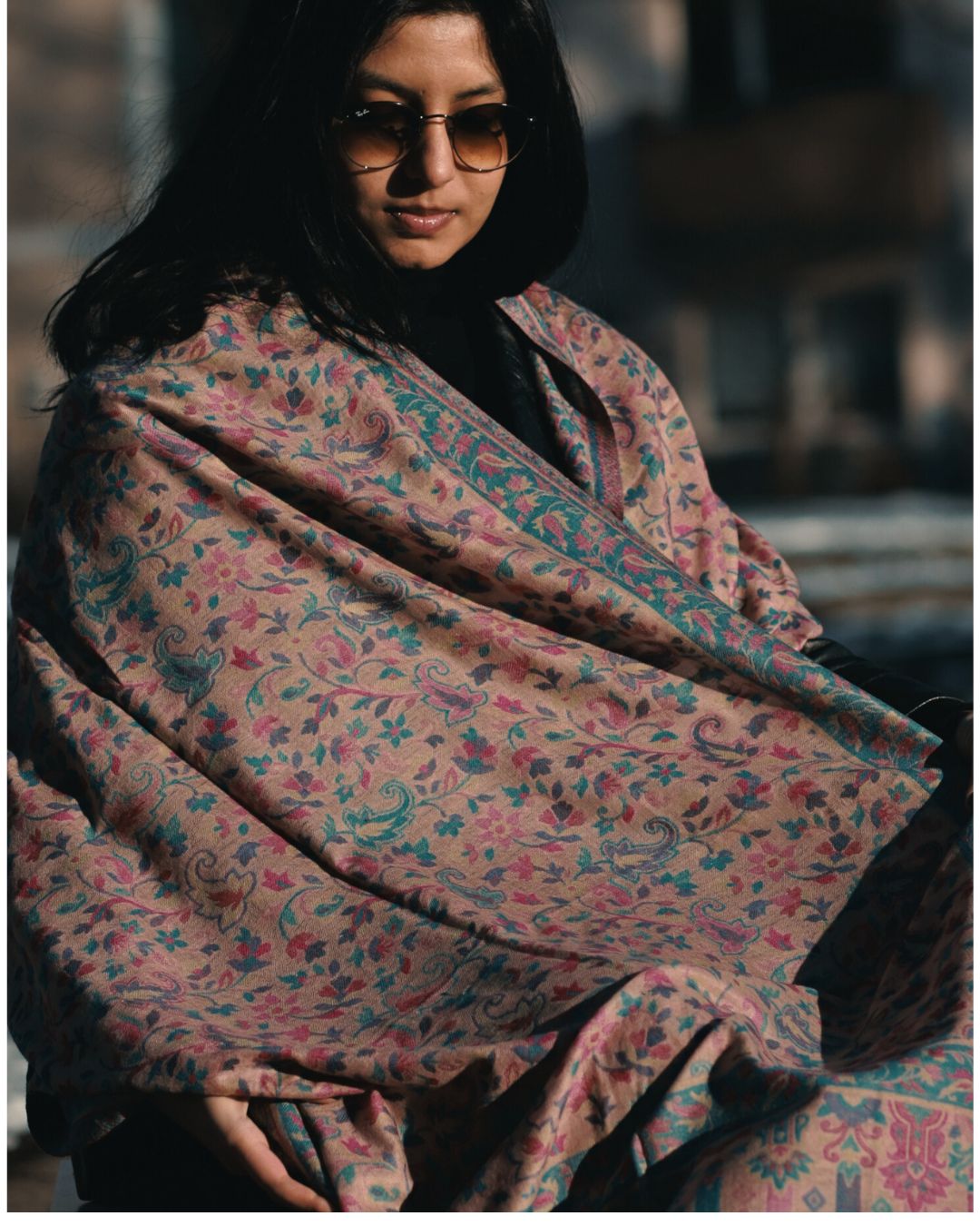 Fine Wool Shawl – Pastel Floral Weave