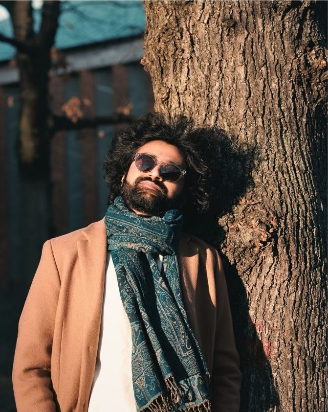 Boiled Wool Scarf – Woven Paisley Design (Teal)