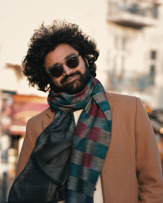 Reiner Pashmina-Schal – Eeka Design (Mehrfarbig Grau, Türkis &amp; Rubin)