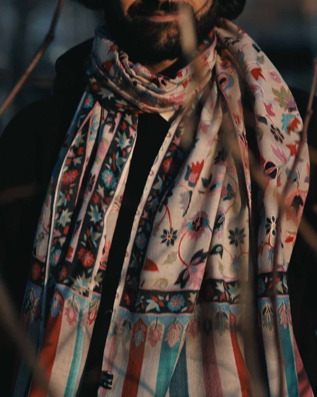 Fine Wool Scarf – Multi-Color Floral Print (Kani-Inspired)