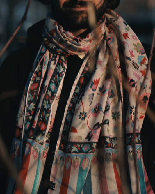 Fine Wool Scarf – Multi-Color Floral Print (Kani-Inspired)