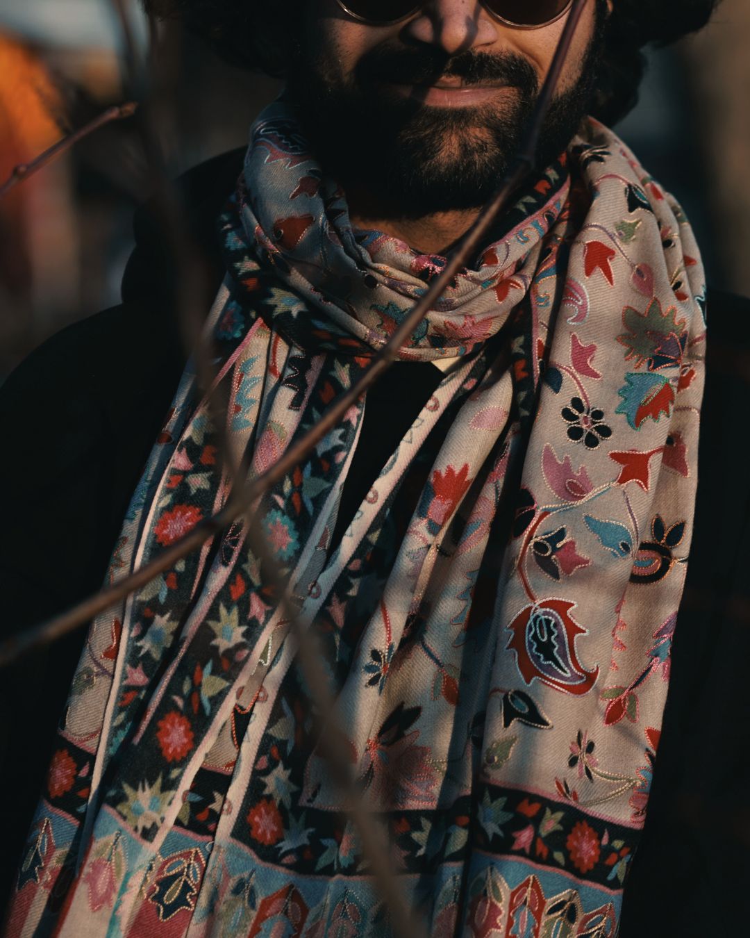 Fine Wool Scarf – Multi-Color Floral Print (Kani-Inspired)