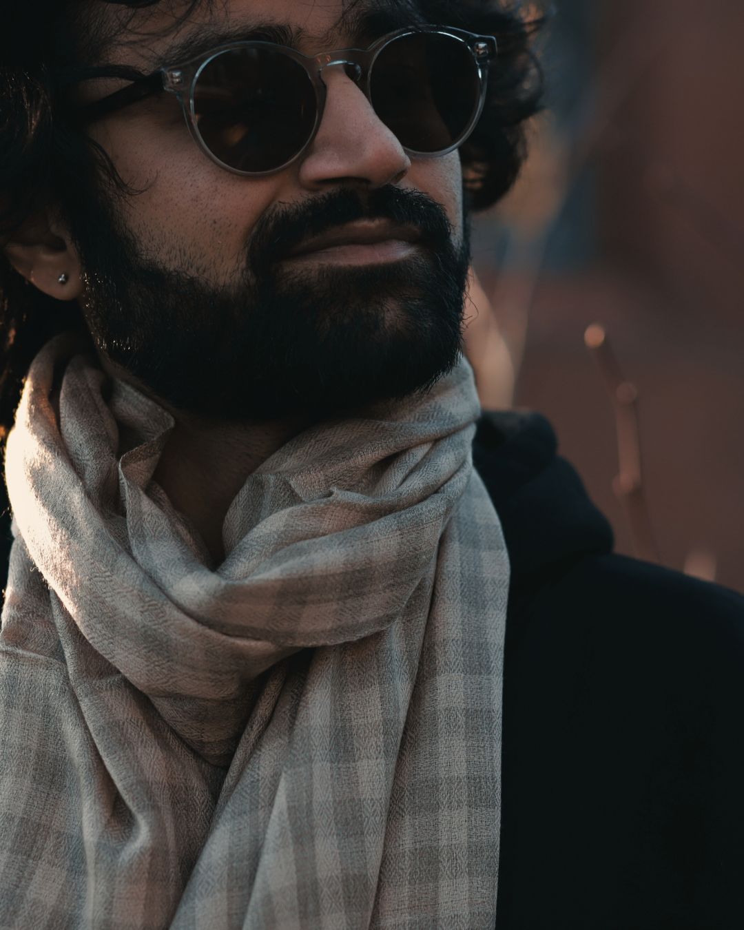 100% Wool Scarf – Subtle Checked Pattern (Beige)